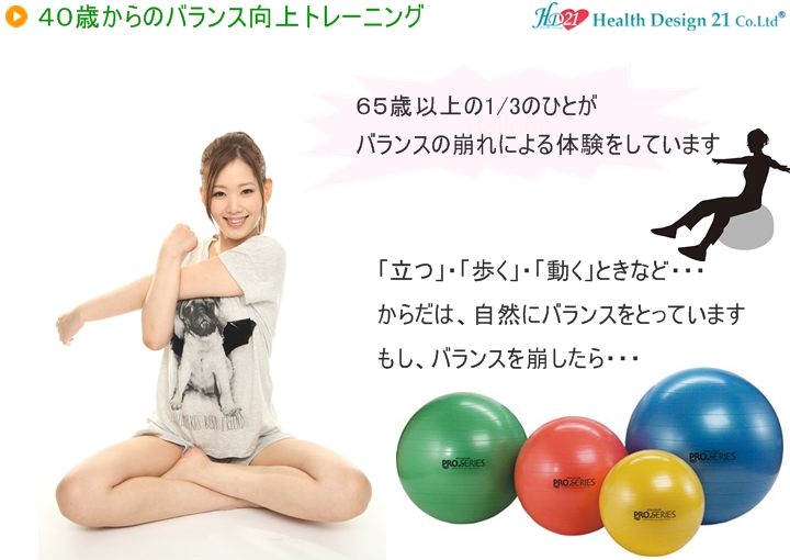 65歳以上の1/3のひとが、バランスの崩れによる体験をしています「立つ」・「歩く」・「動く」ときなど・・・からだは、自然にバランスをとっていますからだは、自然にバランスをとっています写真の説明を入れます